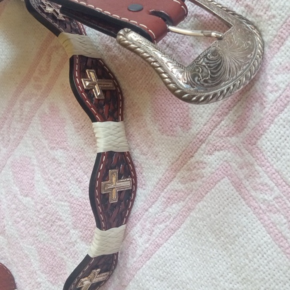 3D DDD Genuine Leather Belt w/ Crosses size:40 - Picture 2 of 9